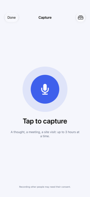The Capture screen ready to record