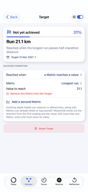 Editing a Target that is reached when a Metric reaches a value