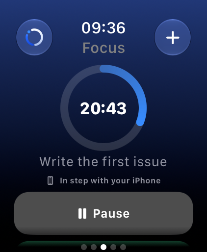 A Focus session on the watch