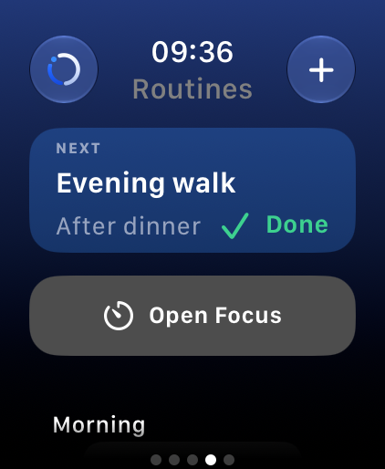 The watch Routines page with the next routine