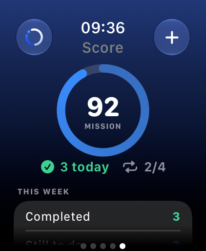 The watch Score page with the Mission Score